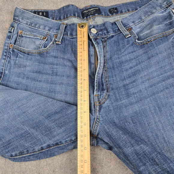 Lucky Brand 181 Relaxed Straight Jeans Mens 36x30 Blue Denim Whisker Baggy Y2K - Picture 11 of 12